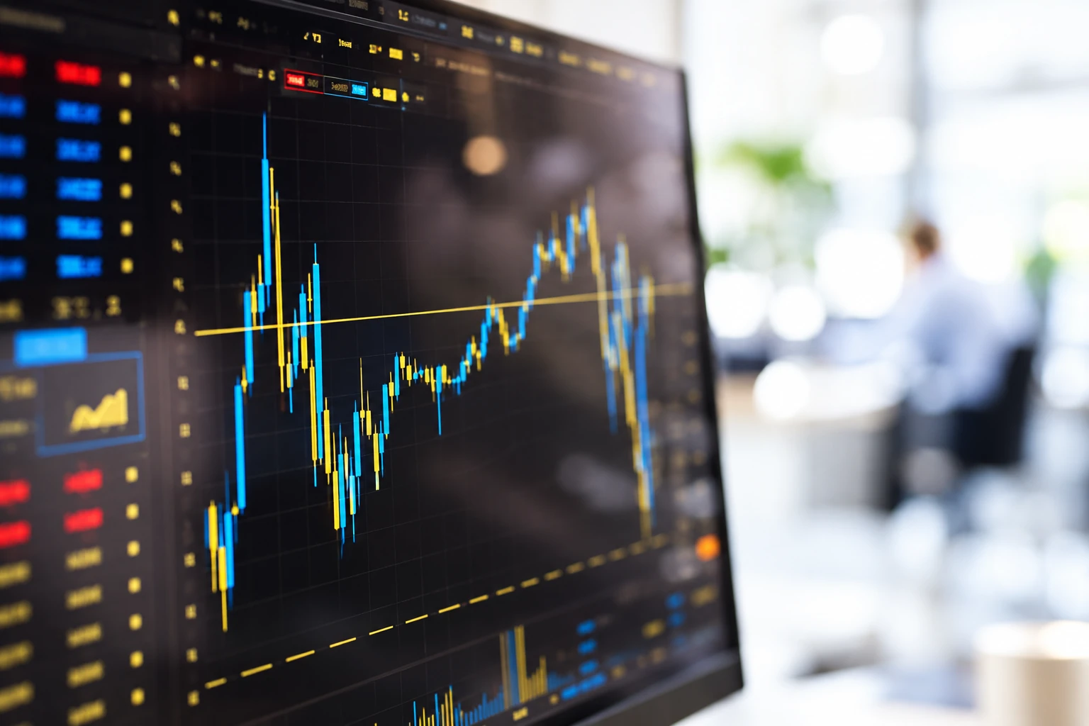 Gráficas financieras en una pantalla