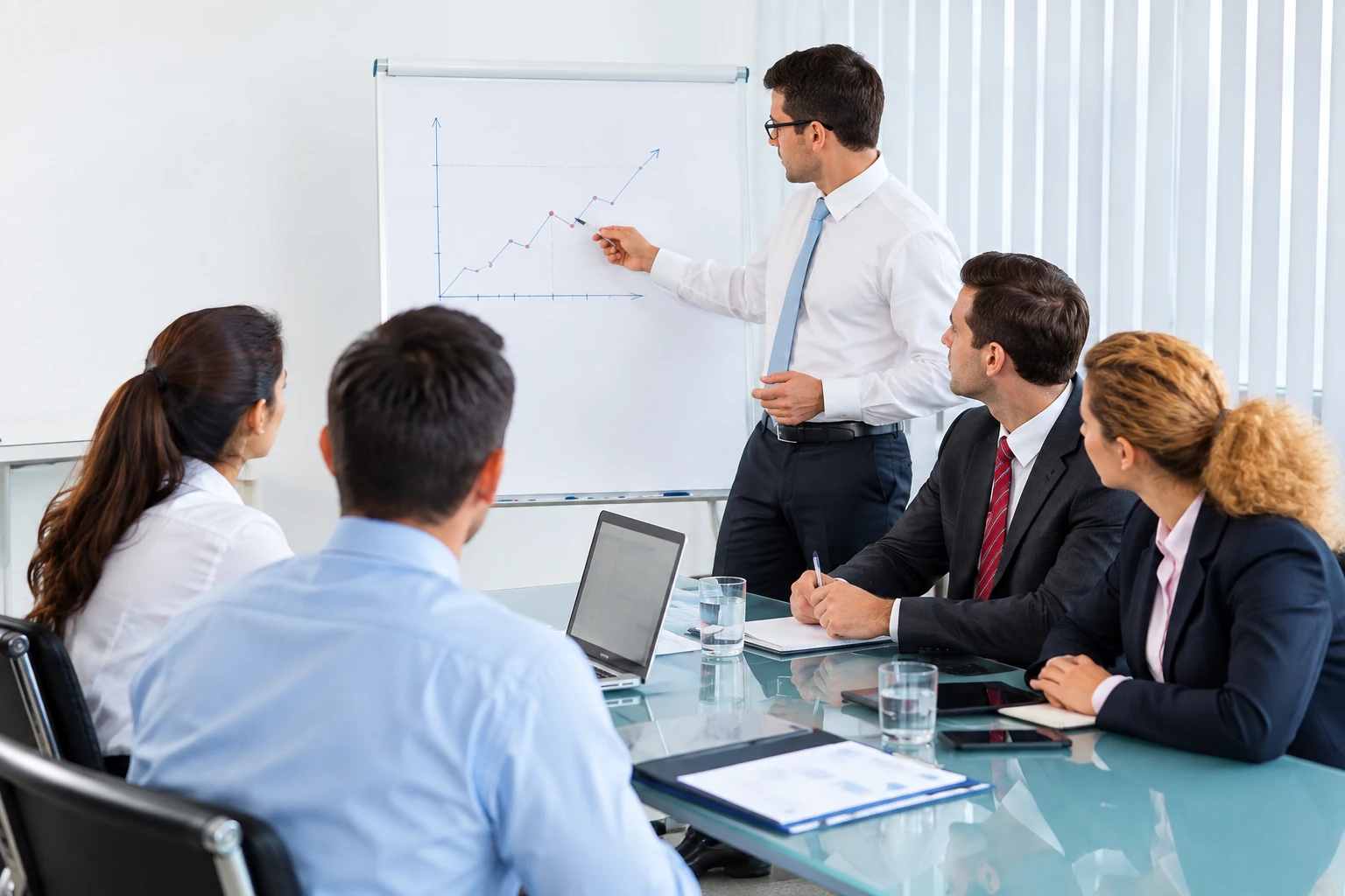 Equipo de profesionales en una reunión administrativa